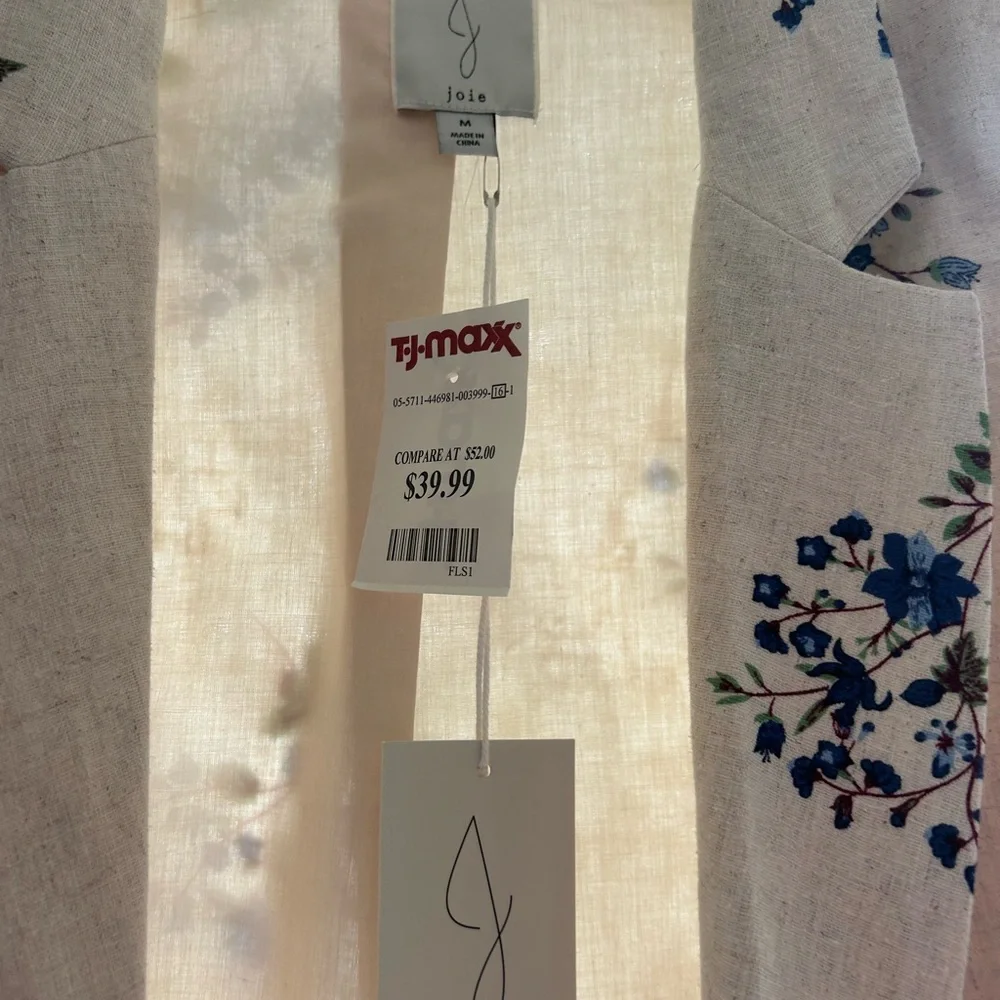 Joie Beige Blazer with Blue Floral Pattern medium - Picture 3 of 4